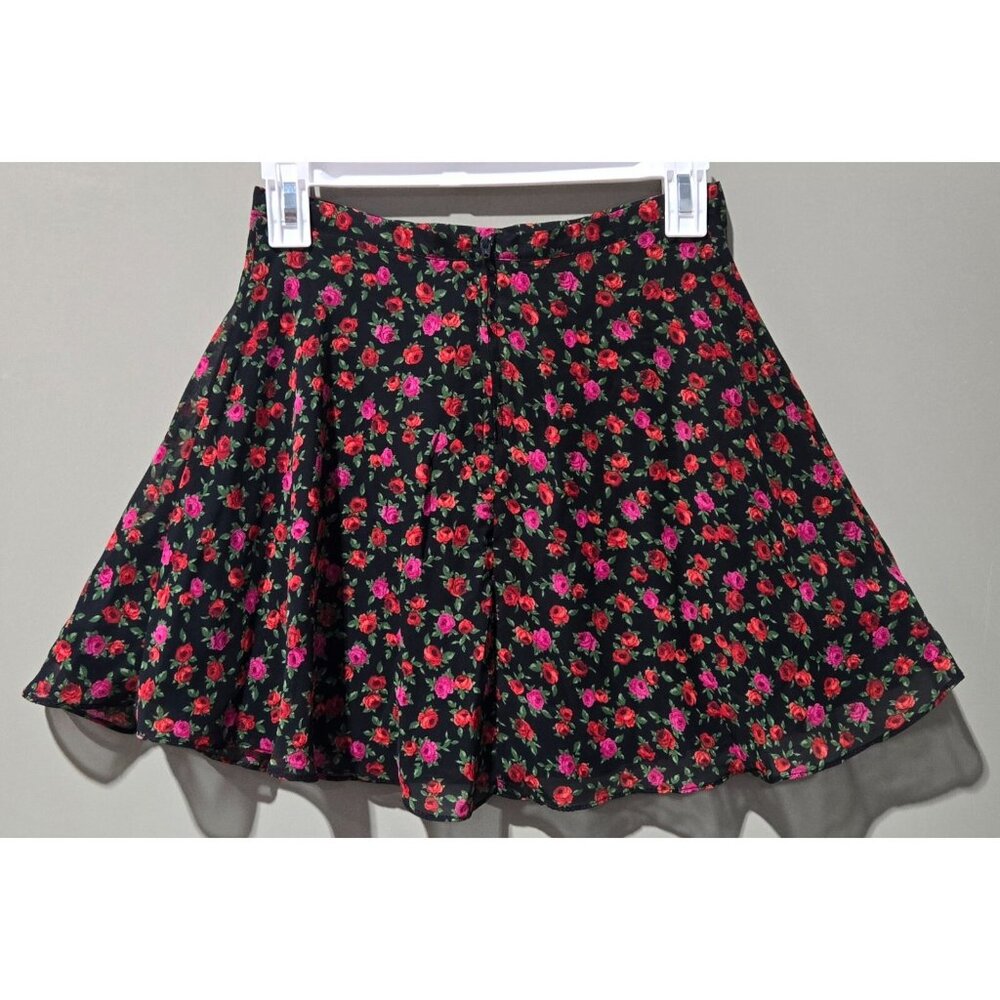 Art Class Black & Red Rose Print Sheer Chiffon & Lined Skirt -- Size Large 10/12 - Picture 3 of 7